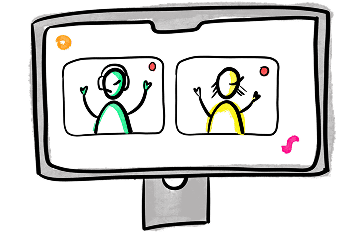 Illustration of a one-on-one video coaching session with two participants on a computer screen
