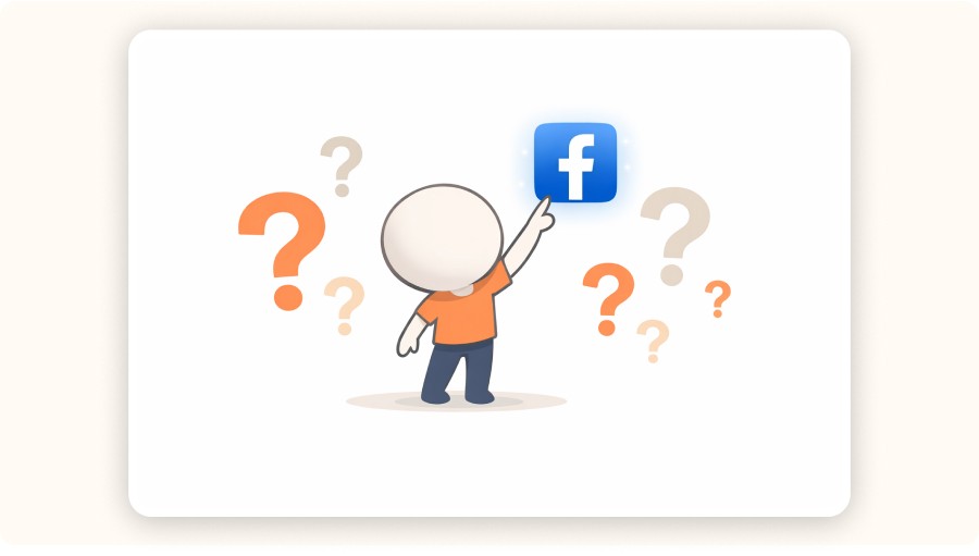Question mark and Facebook logos