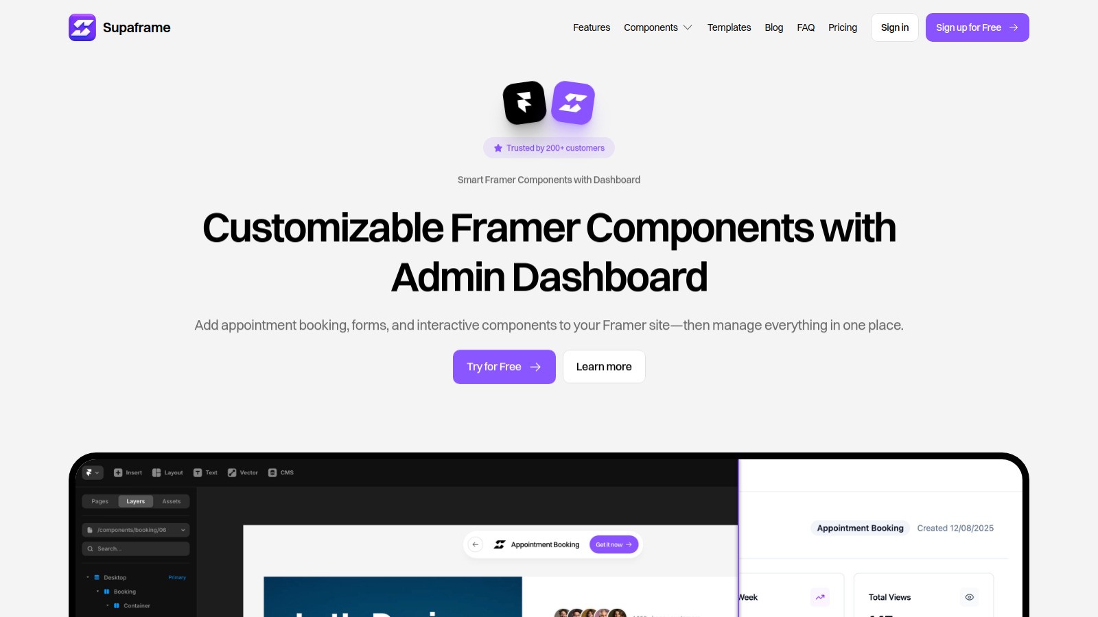Supaframe Framer components homepage