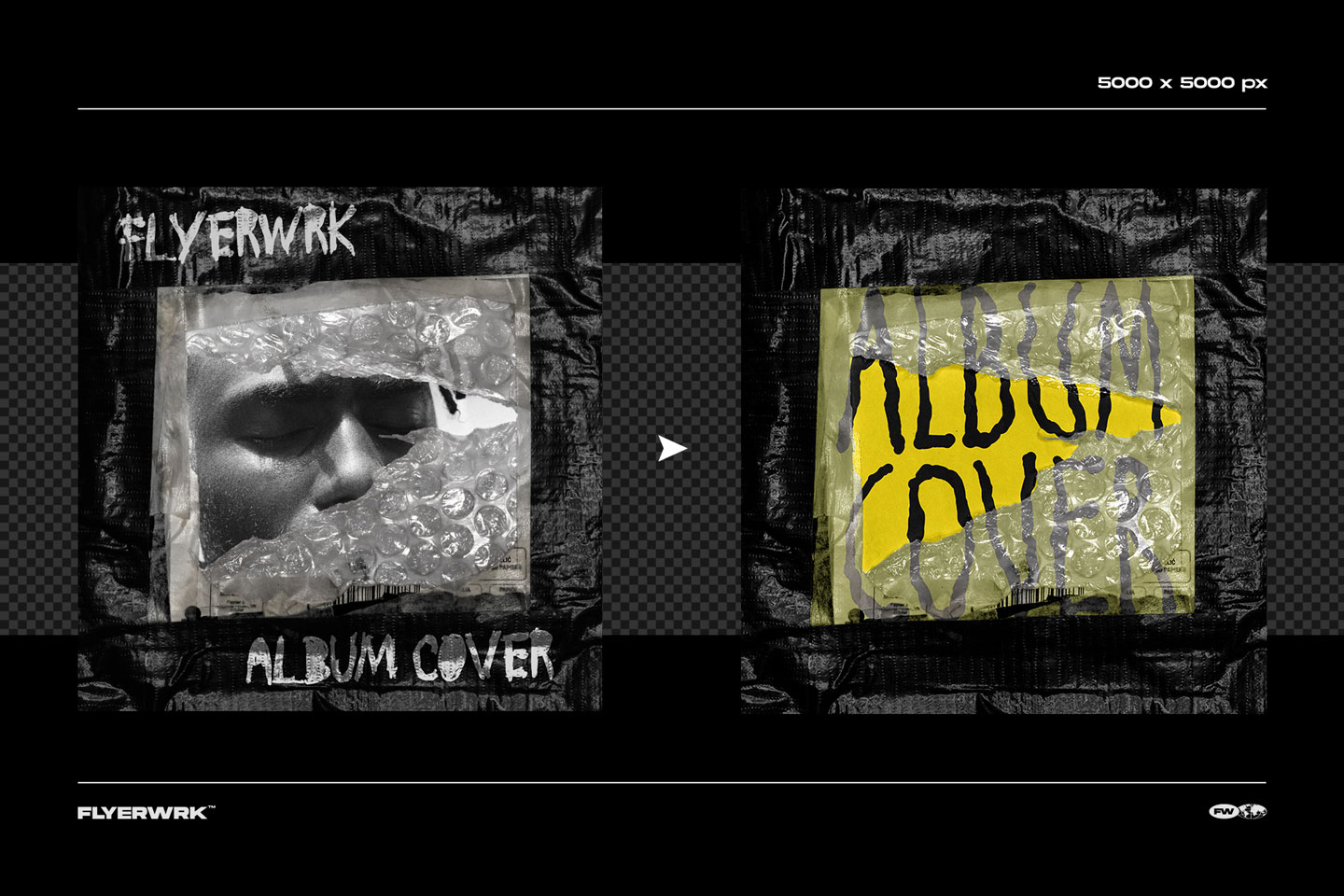 Comparison of the bubble wrap template and a vibrant yellow abstract cover design variation