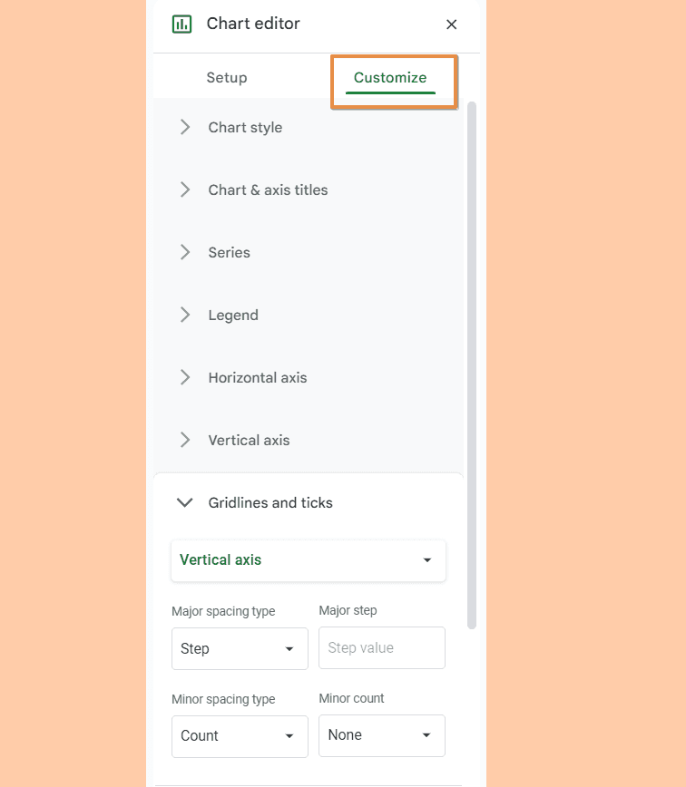 Switch to the “Customize” tab to modify the appearance of your scatter plot.