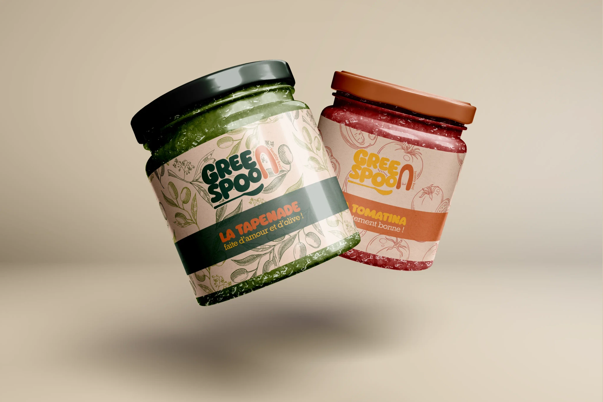 Design packaging pour Green Spoon – pots colorés et frais pour une marque food saine