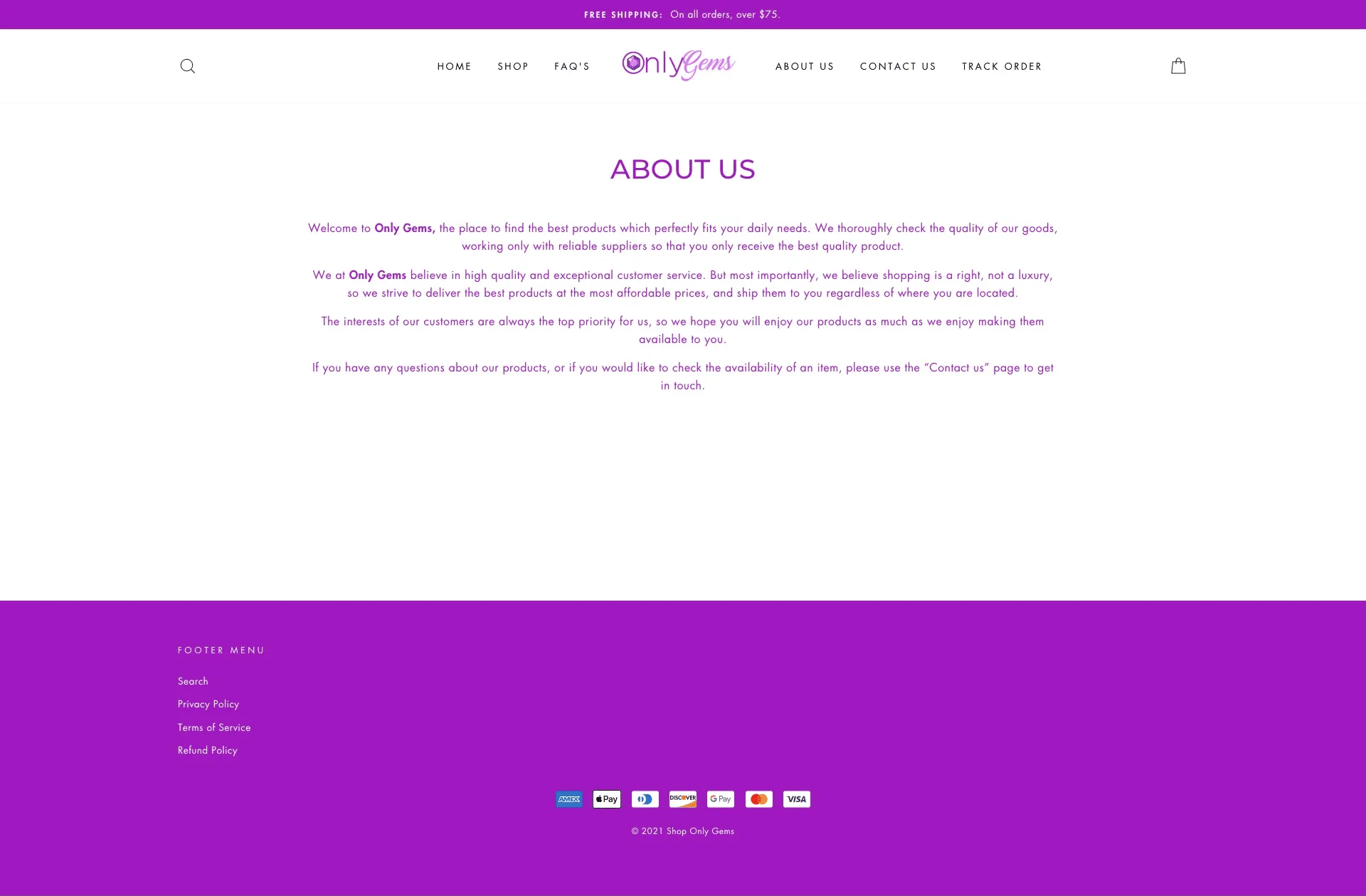 about page for shoponlygems website developed & designed by Dreams Agency Mississauga, Ontario