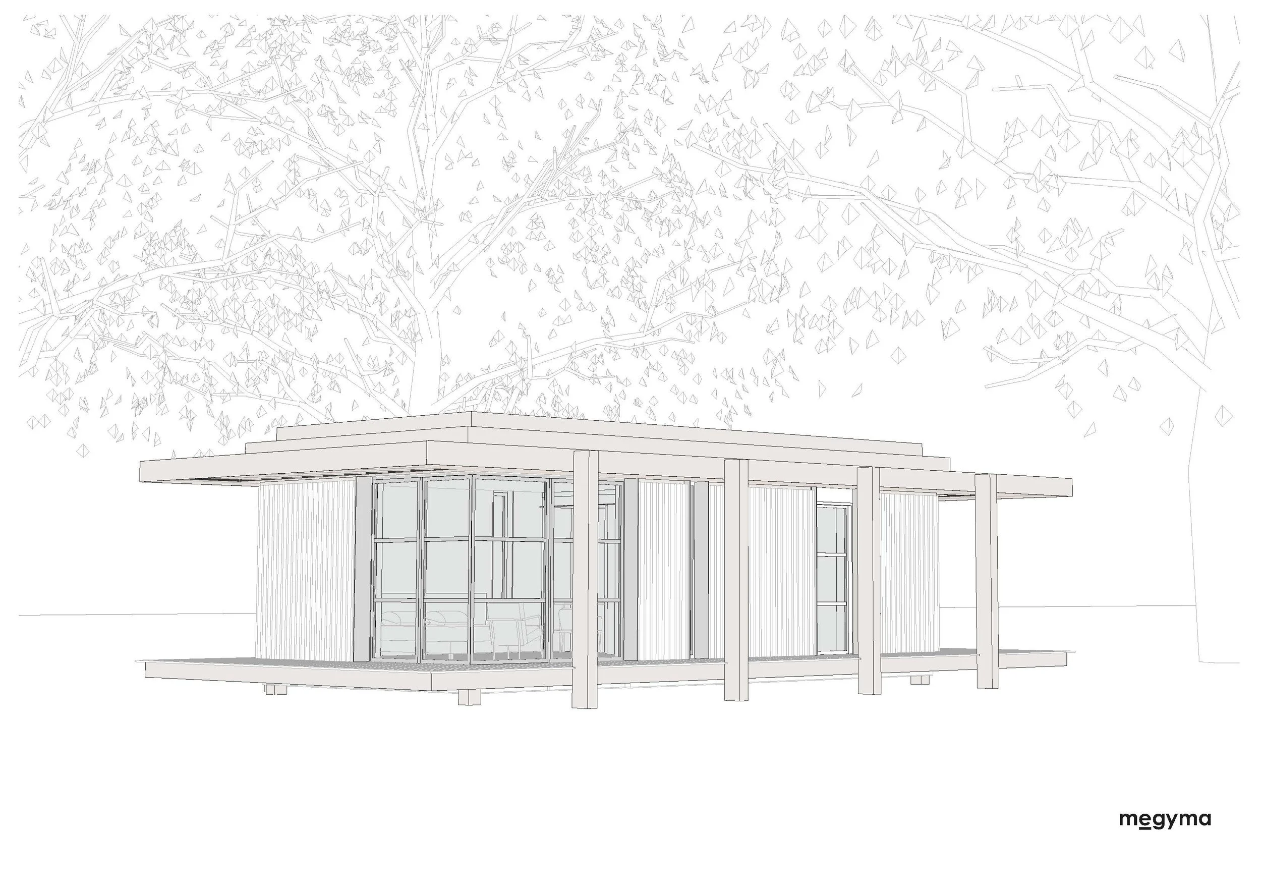 Écolodge Megyma Copacabanon vue perspective avec toiture végétalisée dans la nature