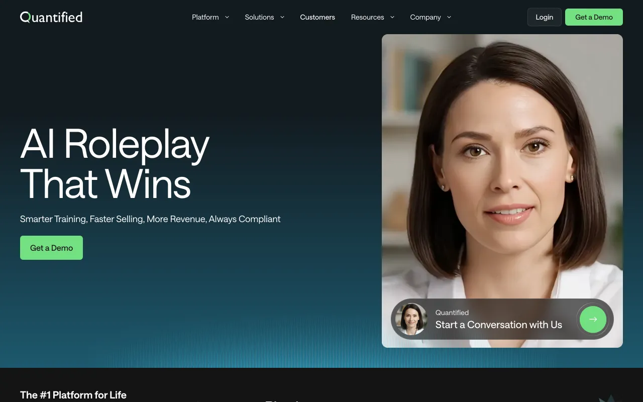 Quantified homepage, enterprise AI roleplay avatar simulations