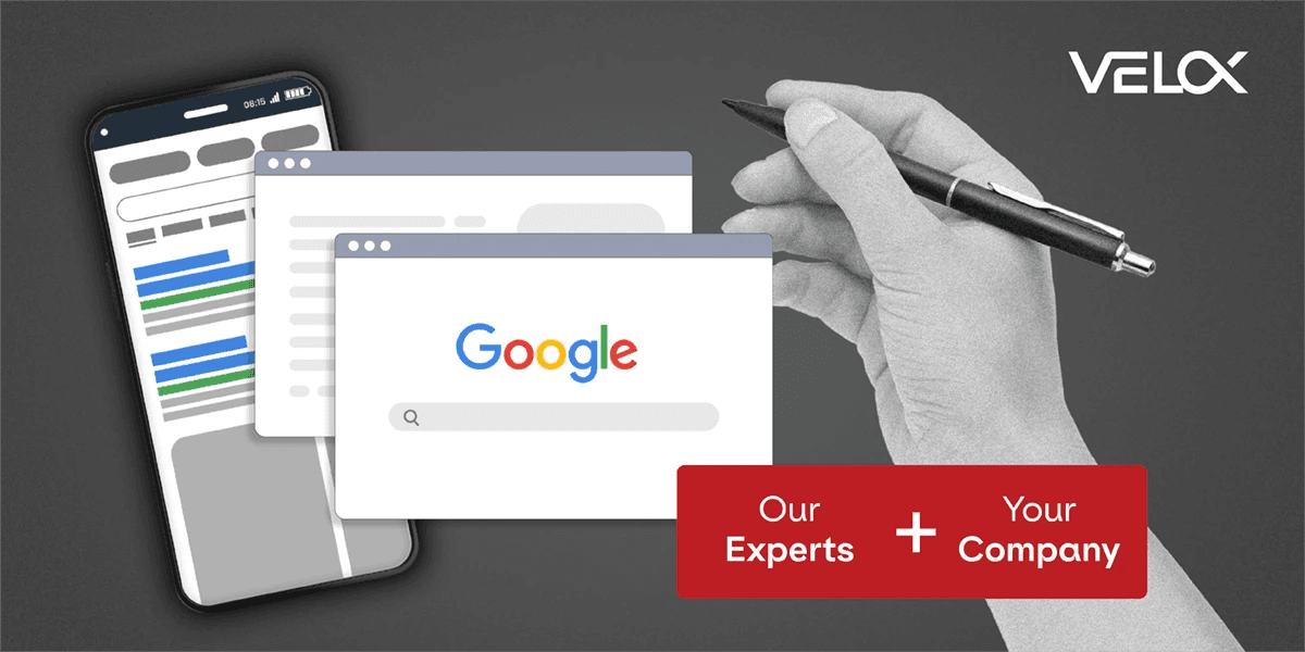A graphic showing various device web screens with text that says "our experts + your company."