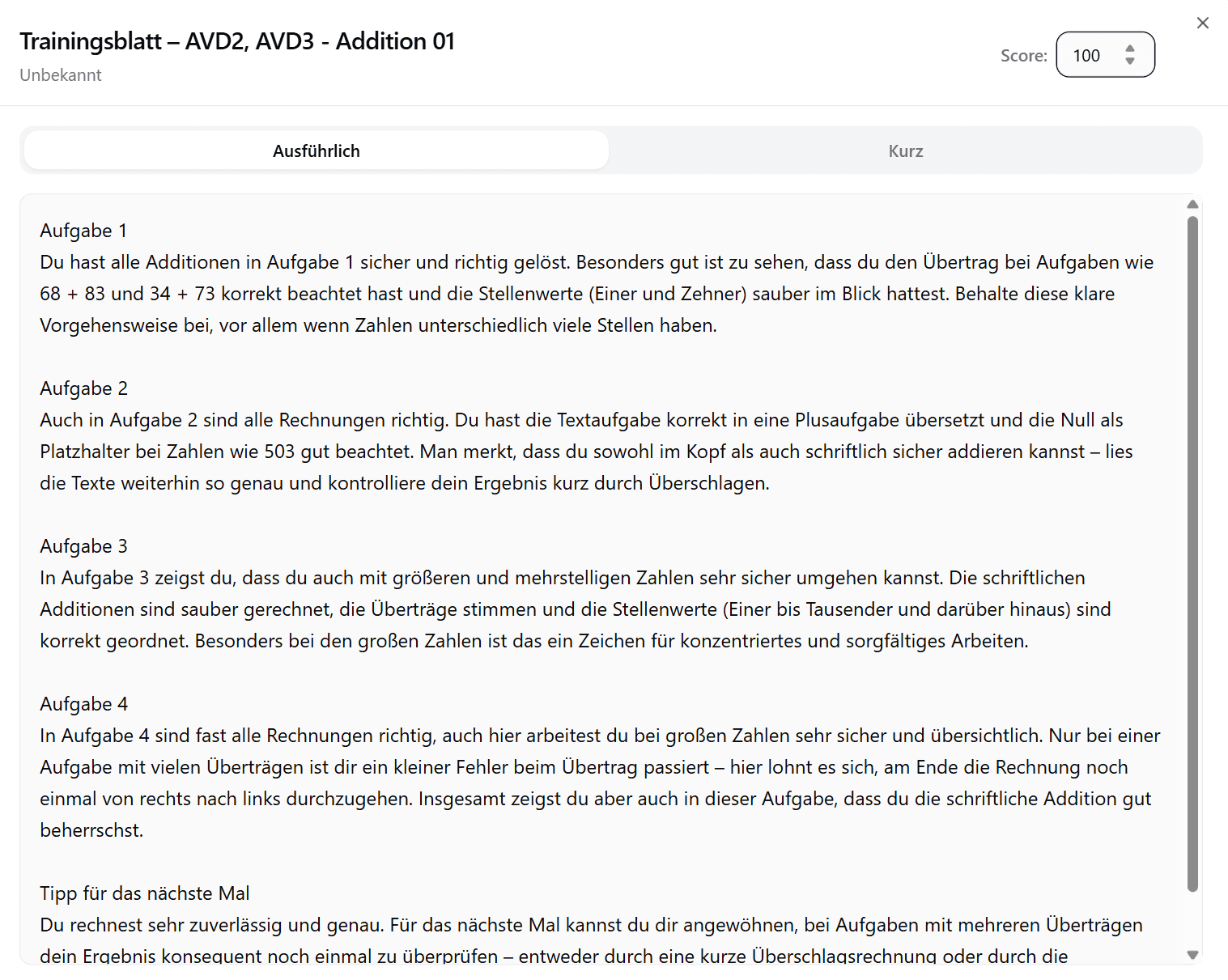 Schnelles Hausaufgaben KI Feedback