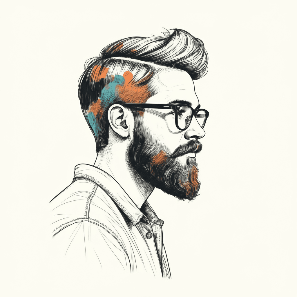 create a man's side view doodle of a portrait image in black and white