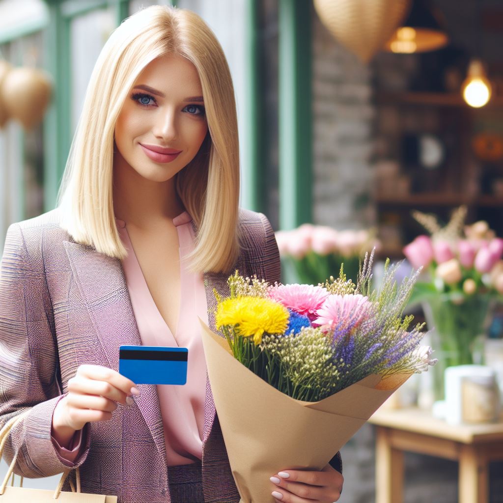 Personal concierge comprando flores com cartão de crédito