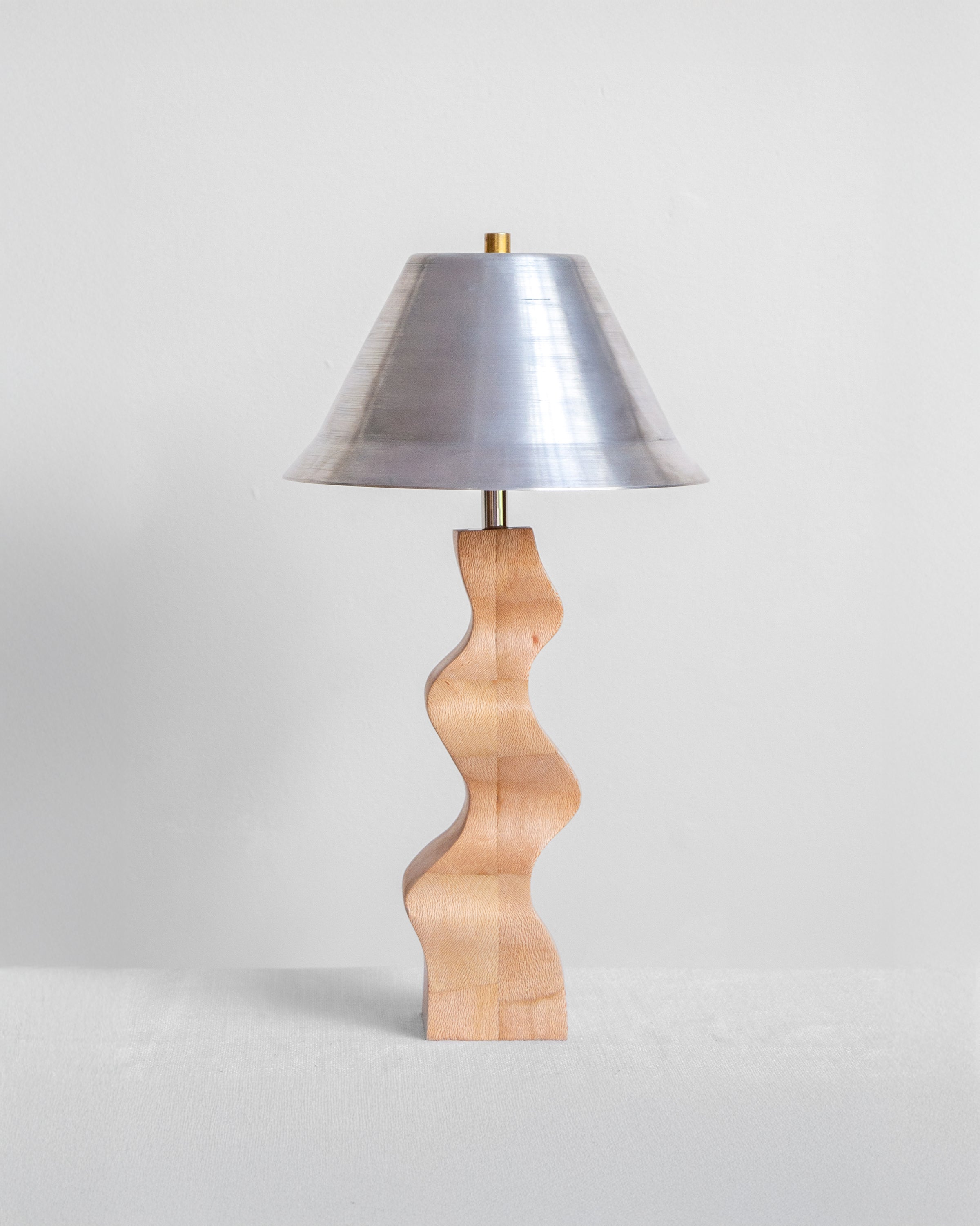 Rippled Desk Lamp with London Plane base and Aluminium shade on a light grey background with UK, EU and US/CA wiring available on white background Wilkinson & Rivera
