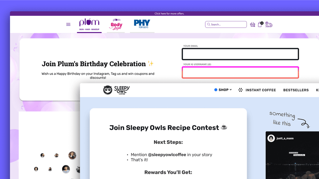 An image of Plum and SleepyOwl, two D2C brands using InfluencerBit