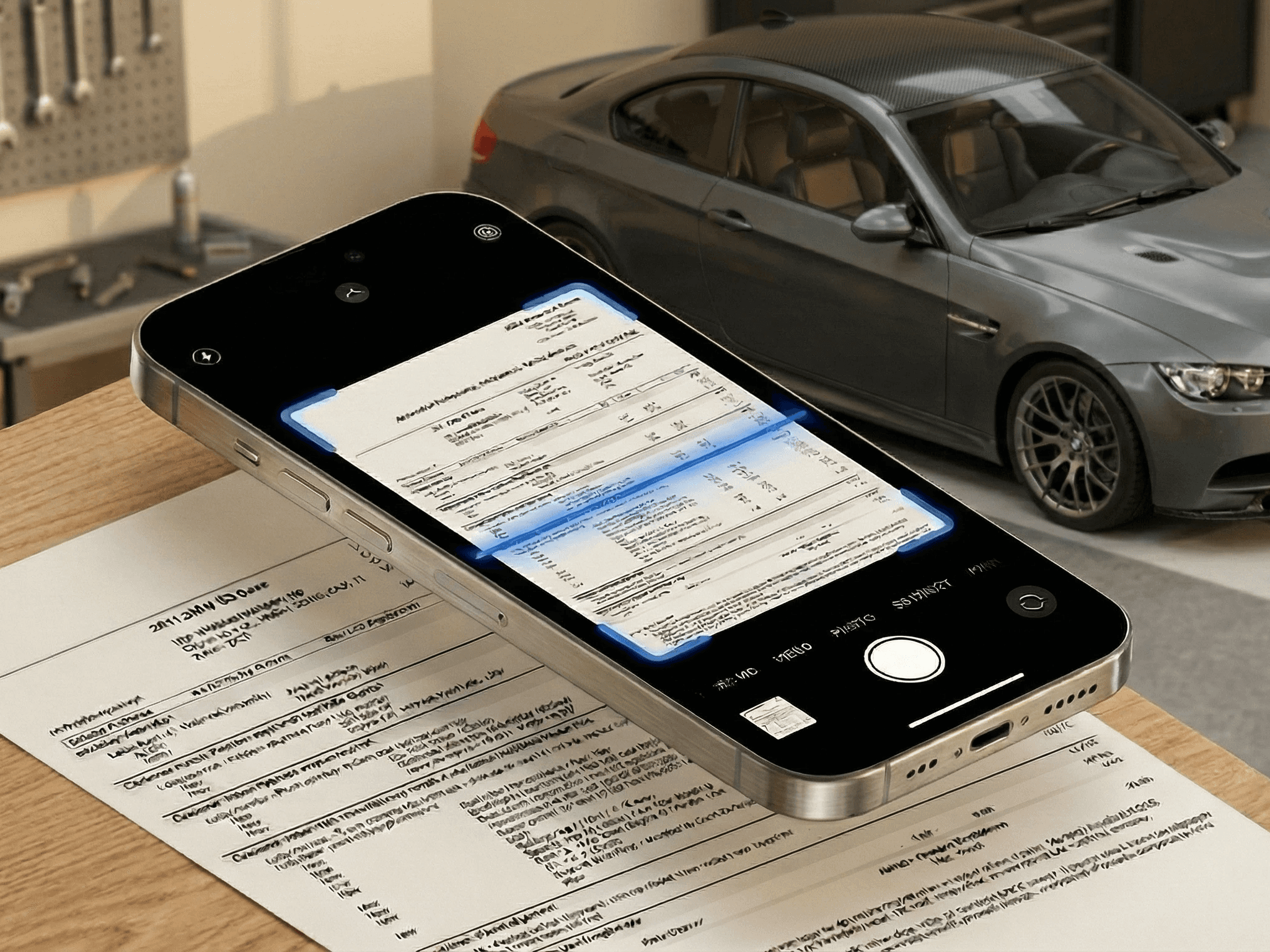 Mobile app scanning car service invoice for AutoArchive verified profile