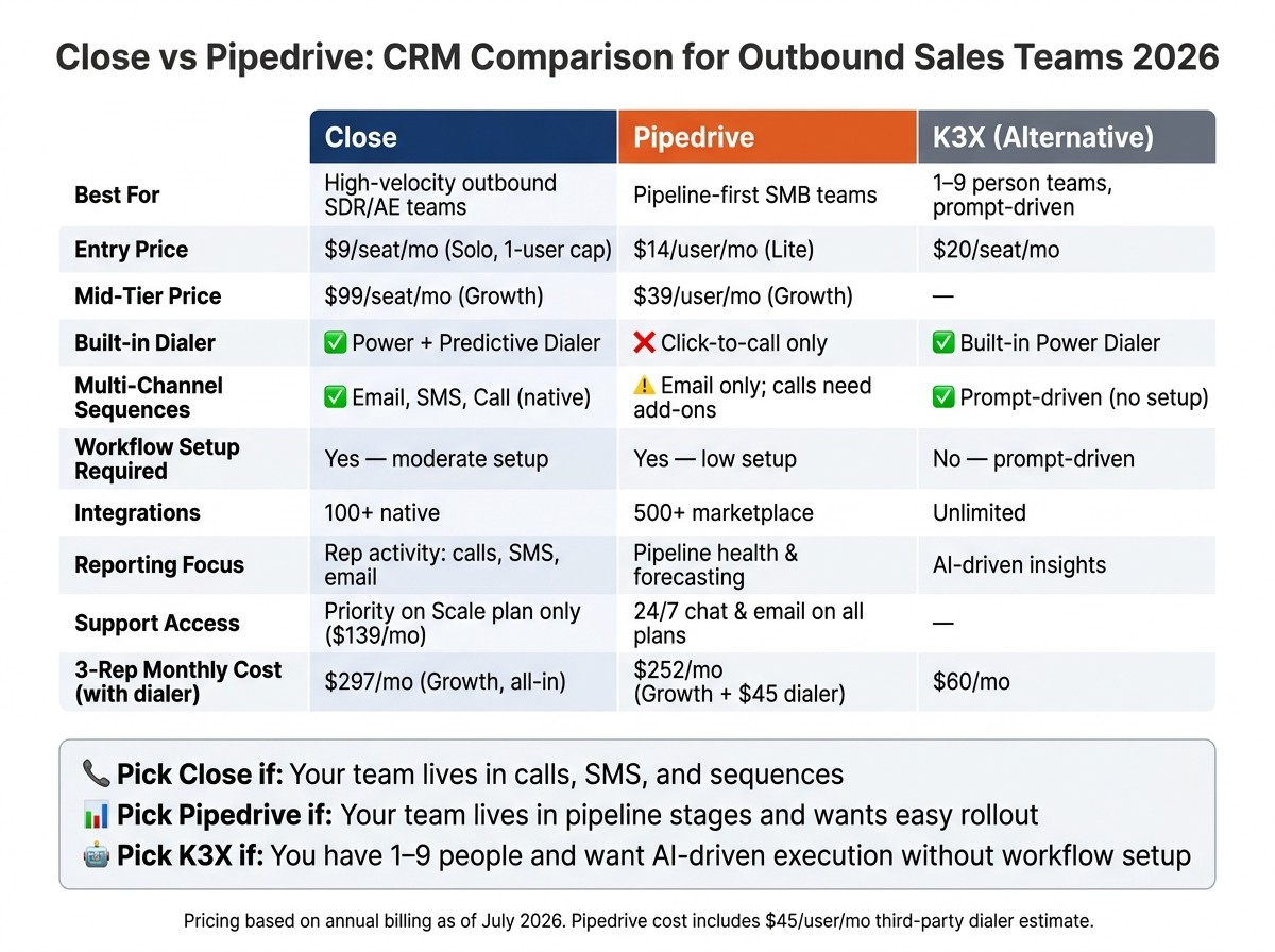 Close vs Pipedrive: CRM Comparison for Outbound Sales Teams 2026