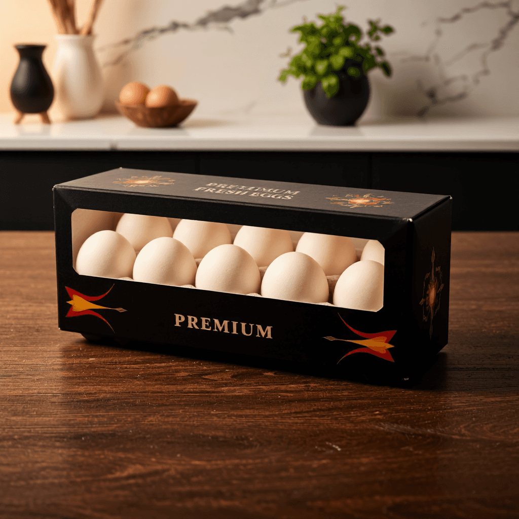 product photography of box of premium fresh eggs