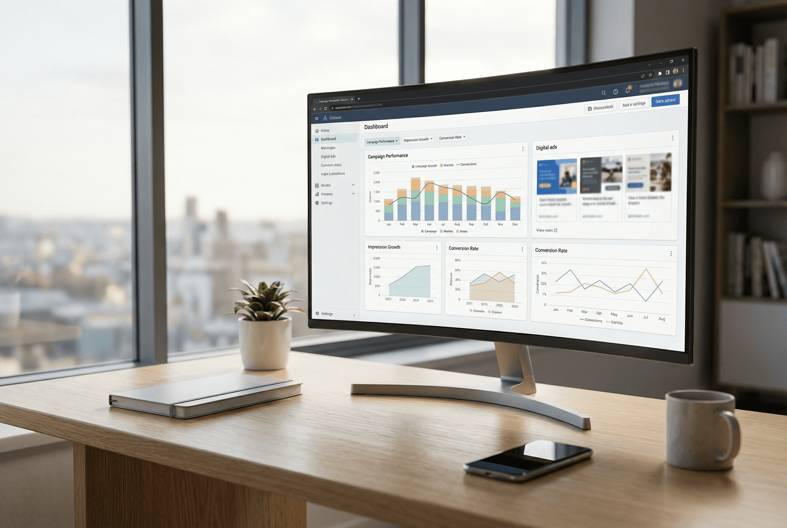 office with computer ads dashboard