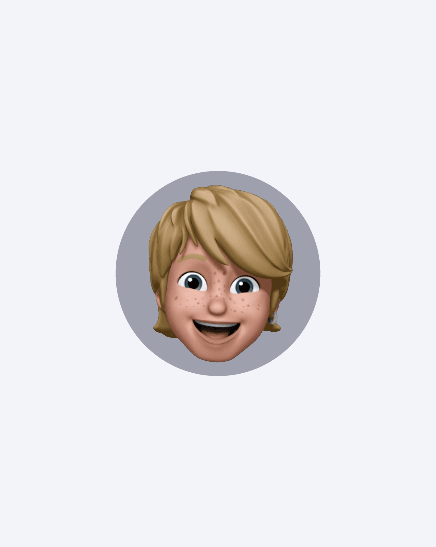 Emoji animé souriant avec des cheveux blonds et des taches de rousseur