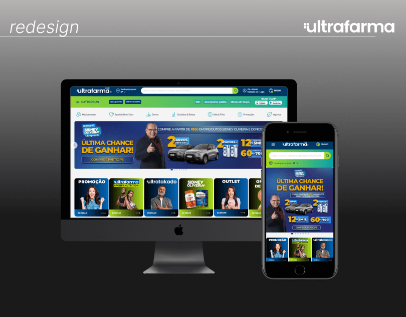 site e-commerce, responsivo, adaptável a celular/smarthpone, ultrafarma saúde, web designer, criação de sites