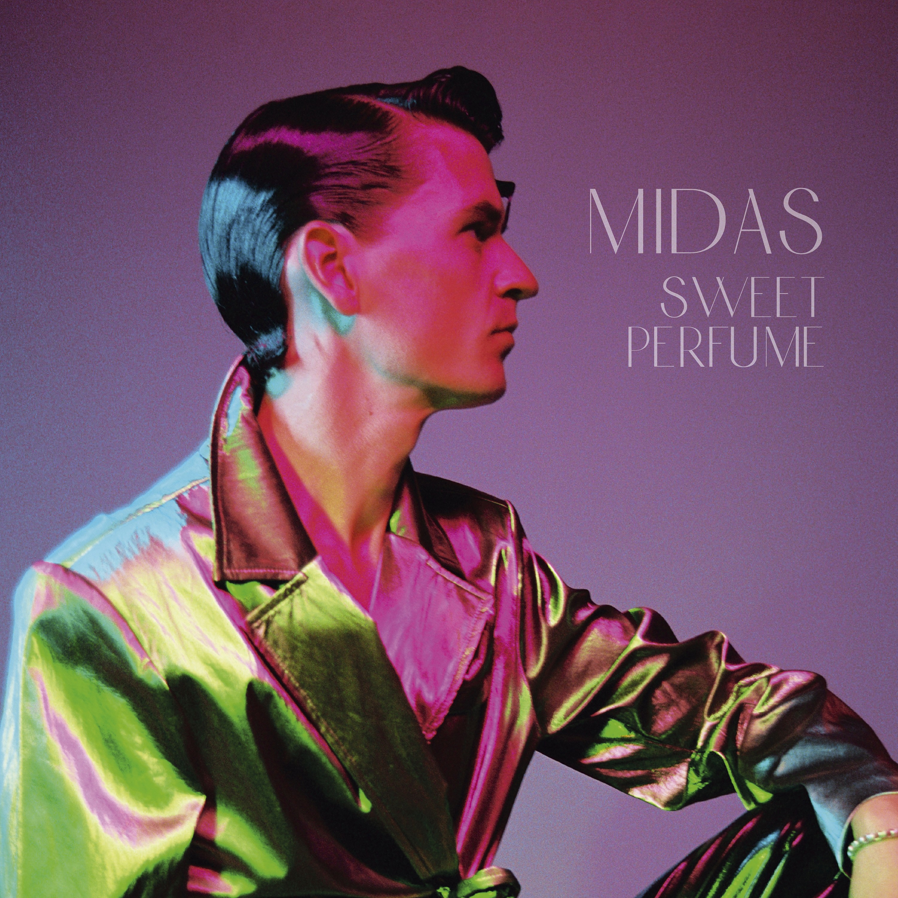 Album cover of Sweet Perfume showing Midas from the side in funky colors
