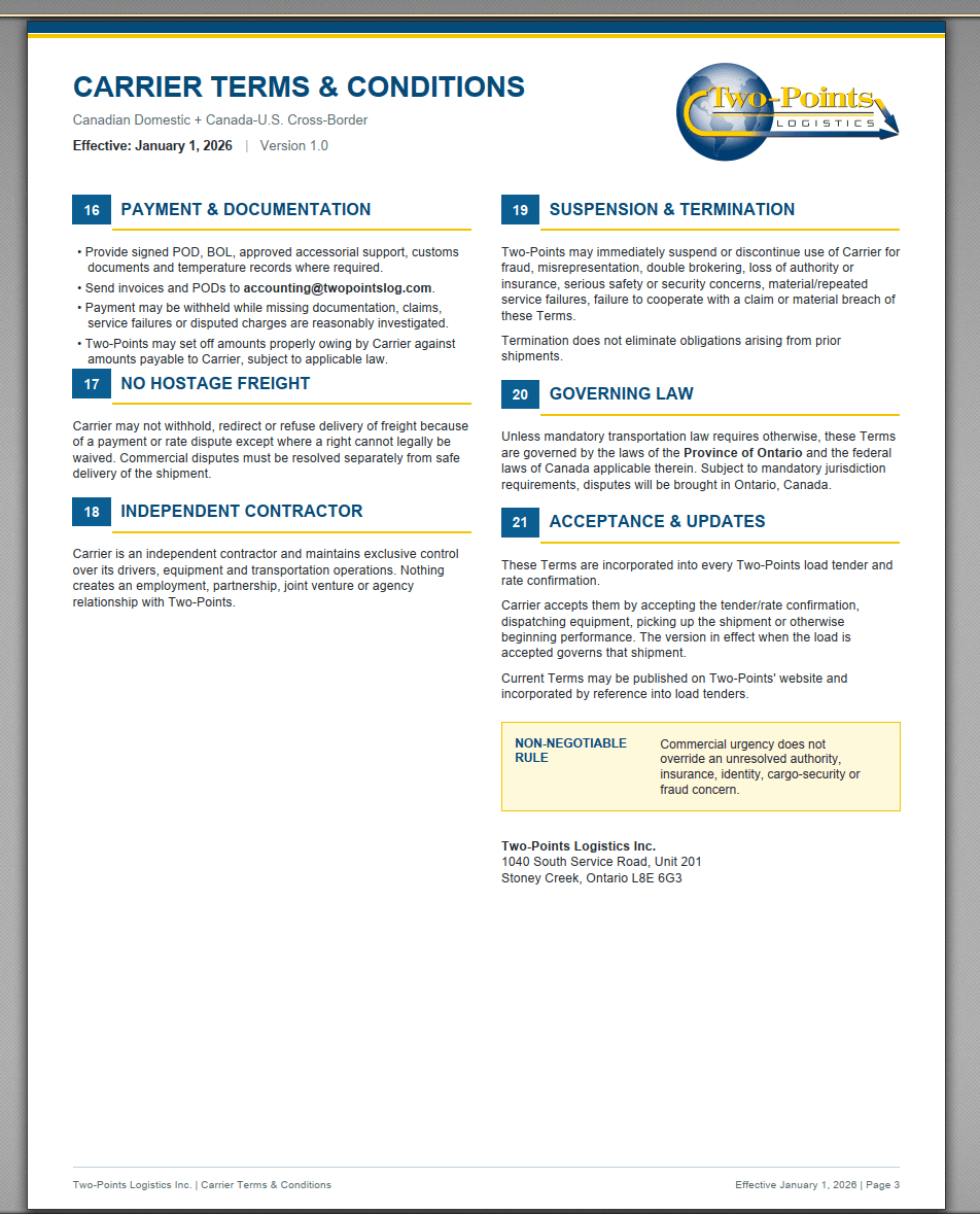Carrier Terms and Conditions, page 3