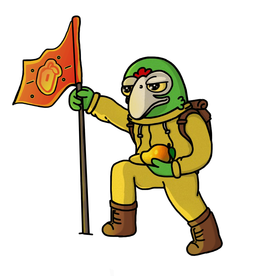 illustration of a coin shaped character walking between clouds