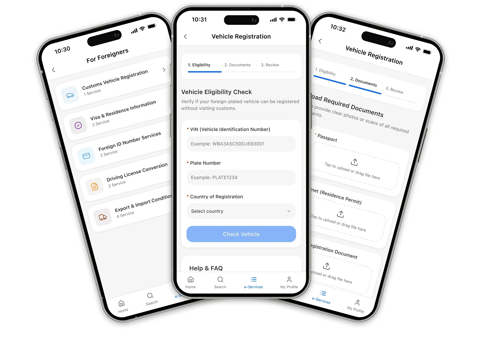 Three screens of vehicle registration feature inside e-Devlet app