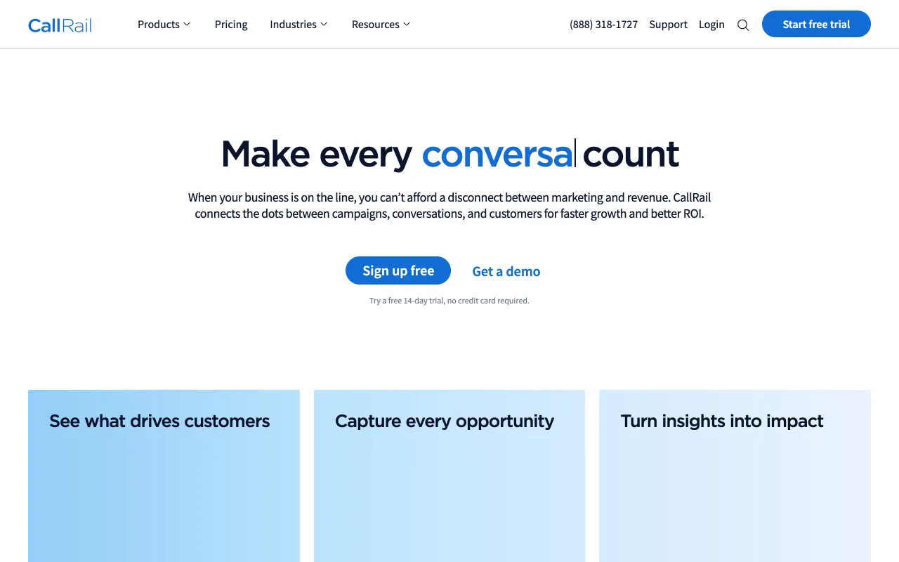 CallRail homepage - call tracking, scoring, and marketing attribution