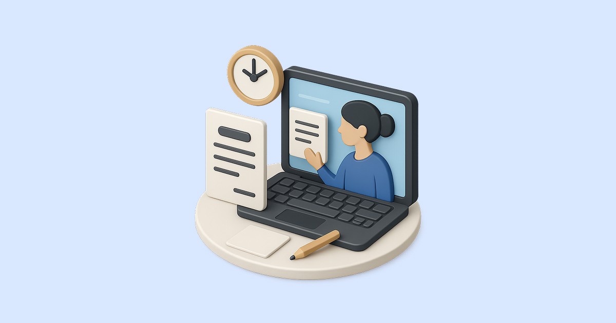 laptop icon with pen and paper next to laptopn
