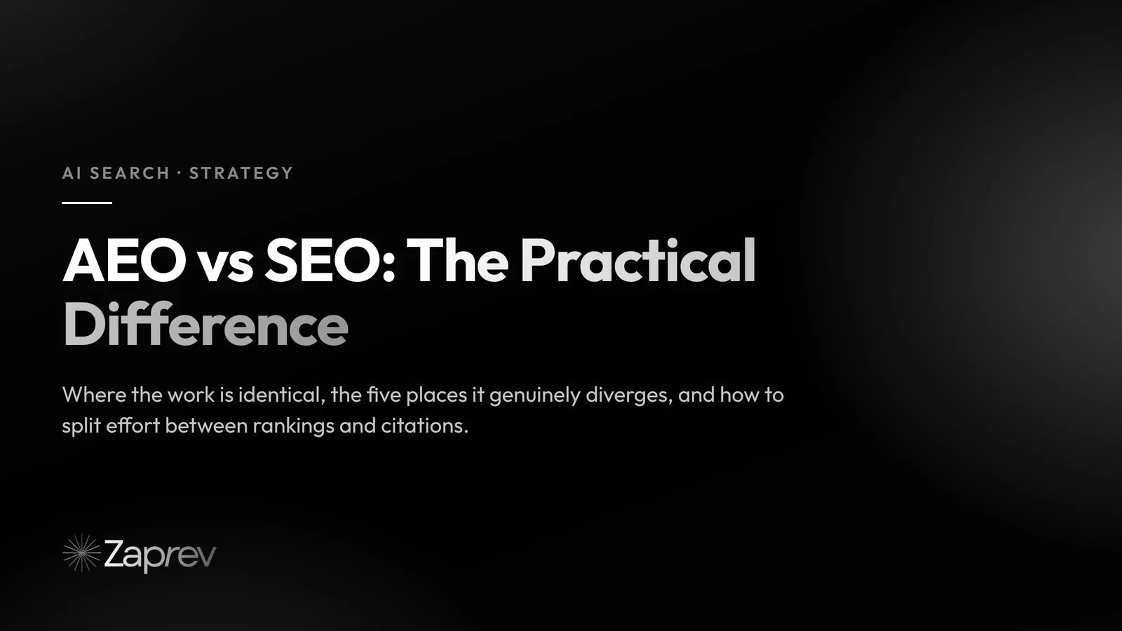 Cover image for a Zaprev guide on the practical difference between AEO and SEO