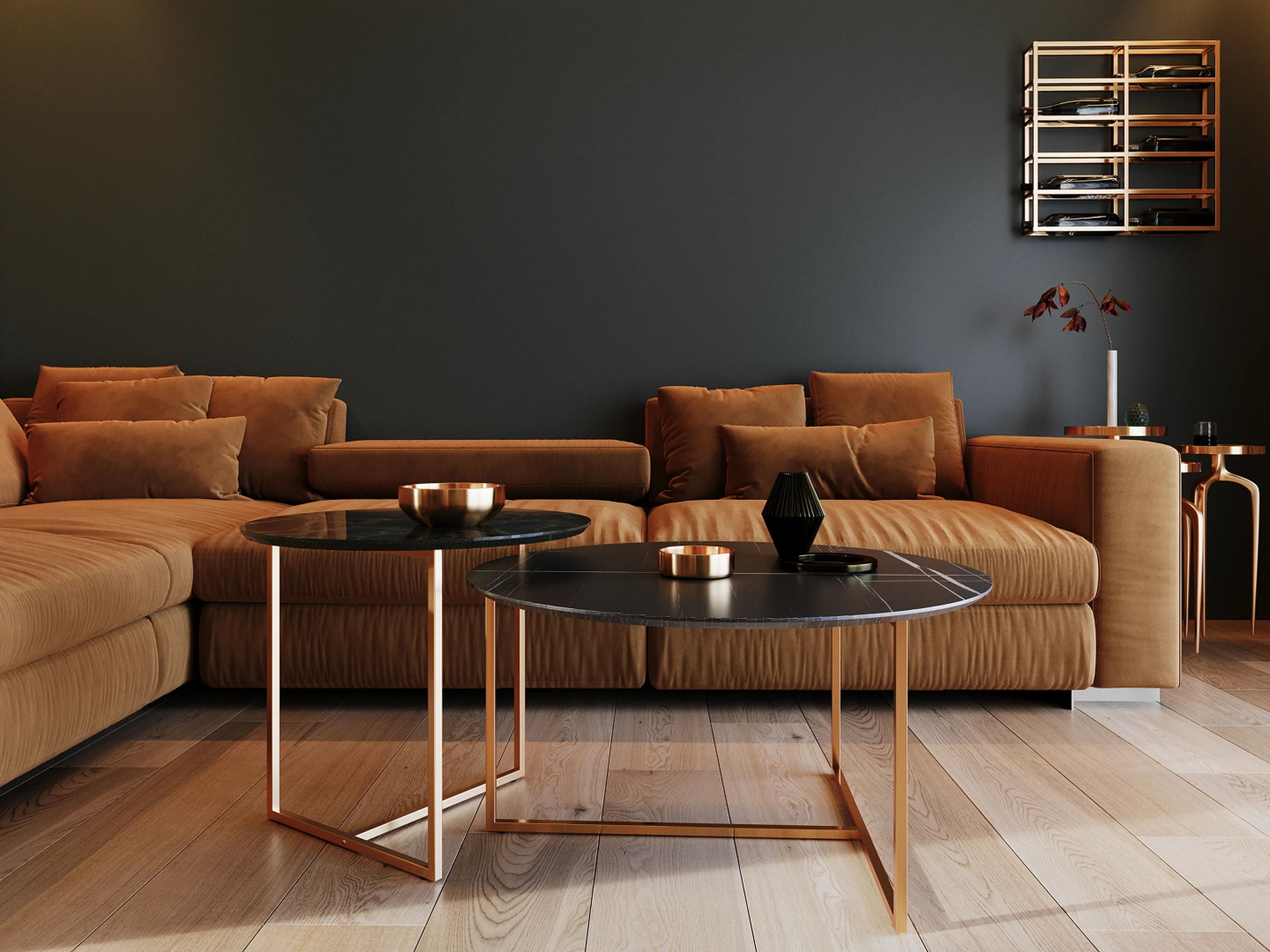 Salle à manger — table en frêne et suspensions minimalistes.