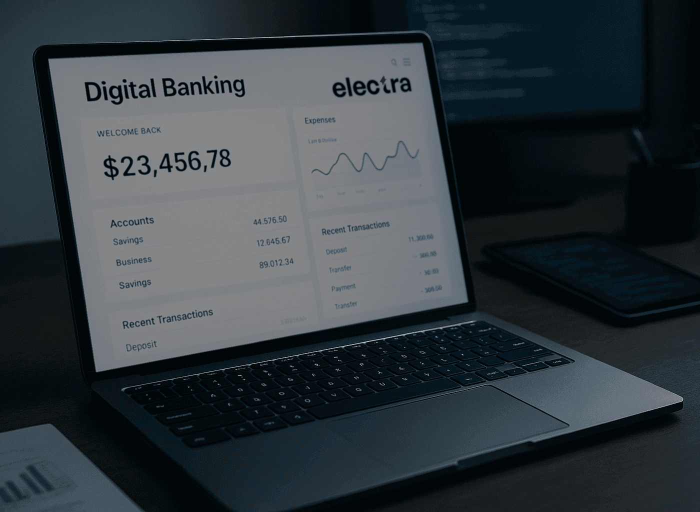 Internet banking running on a laptop