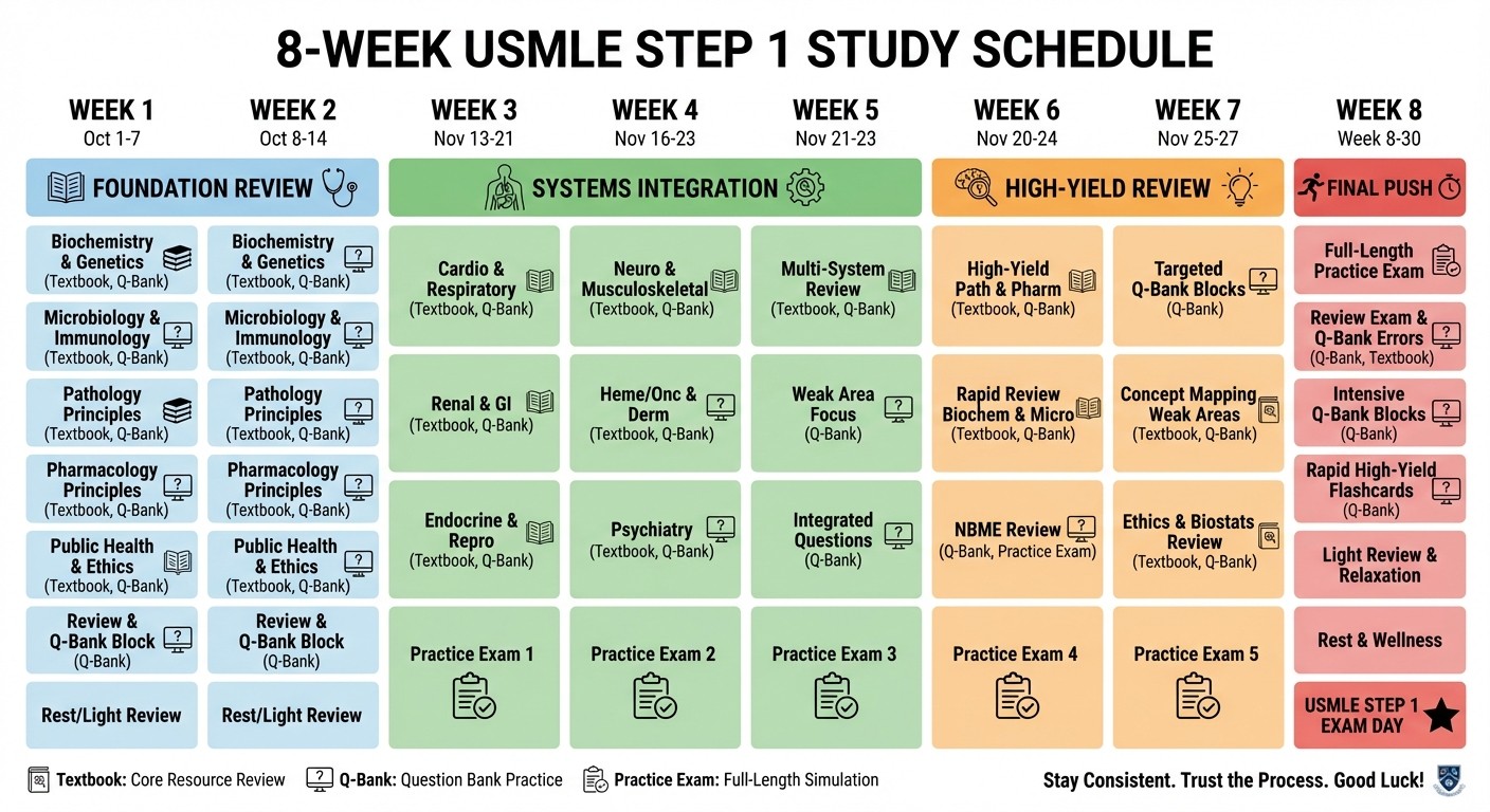 8-Week USMLE Step 1 Study Schedule Timeline