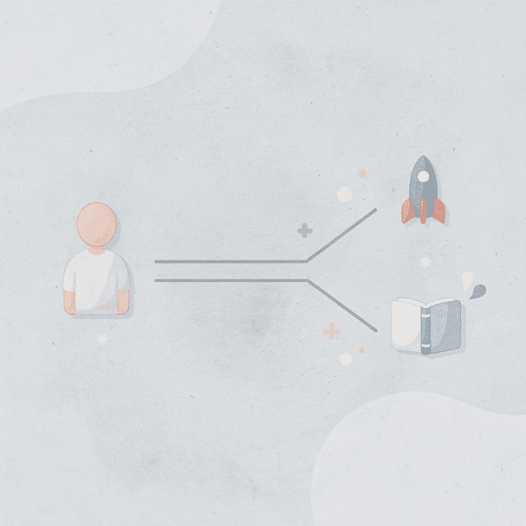 Book icon splitting into multiple paths representing curriculum choices