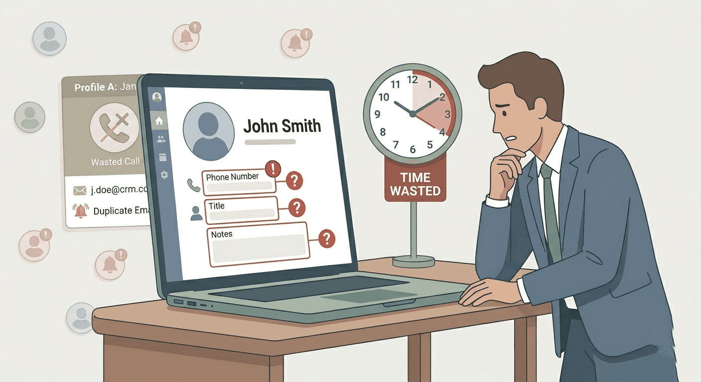 Incomplete CRM contact data causing delays and wasted time before sales calls