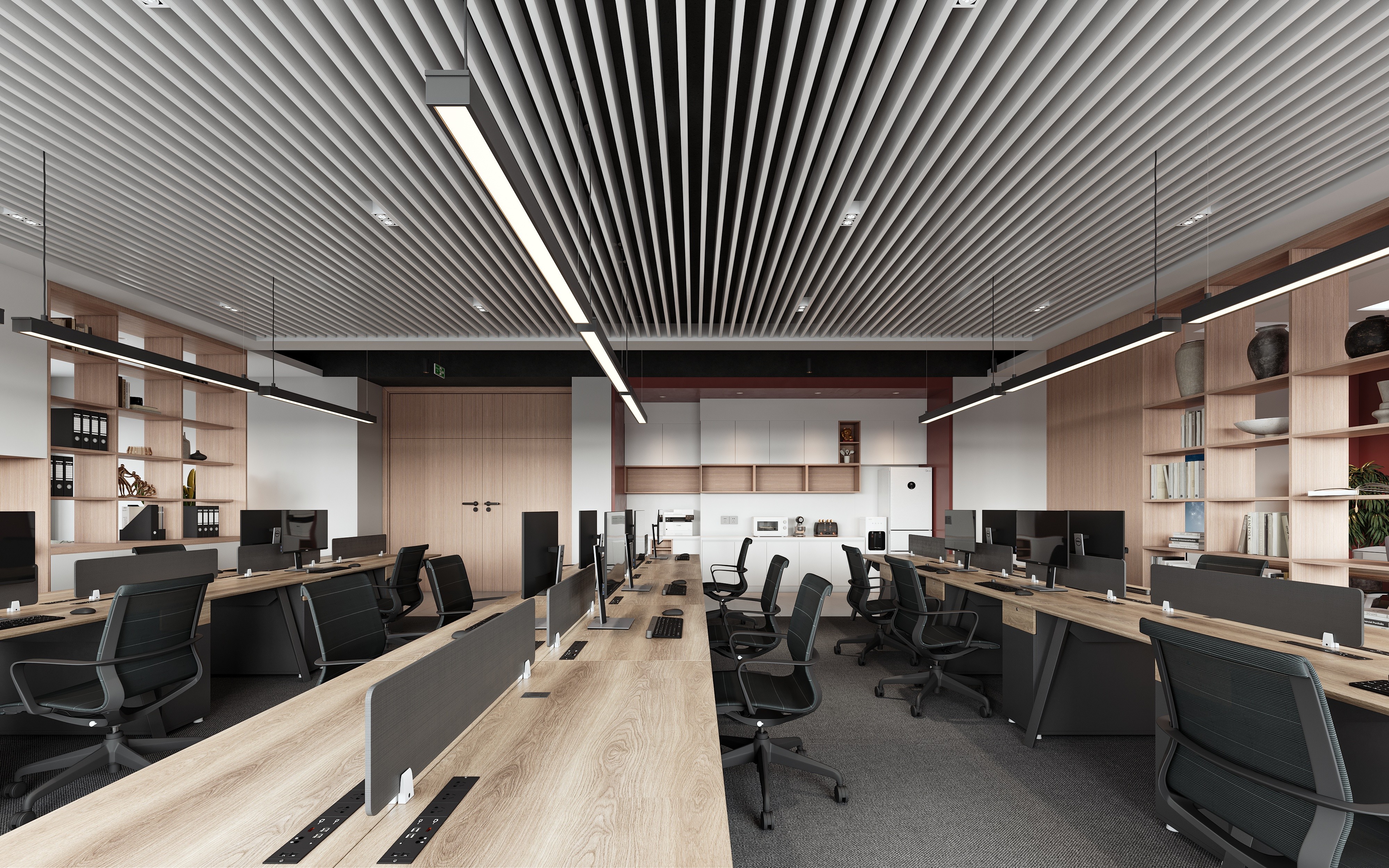 Architectural office interior designer shot of a curved corridor with recessed lighting