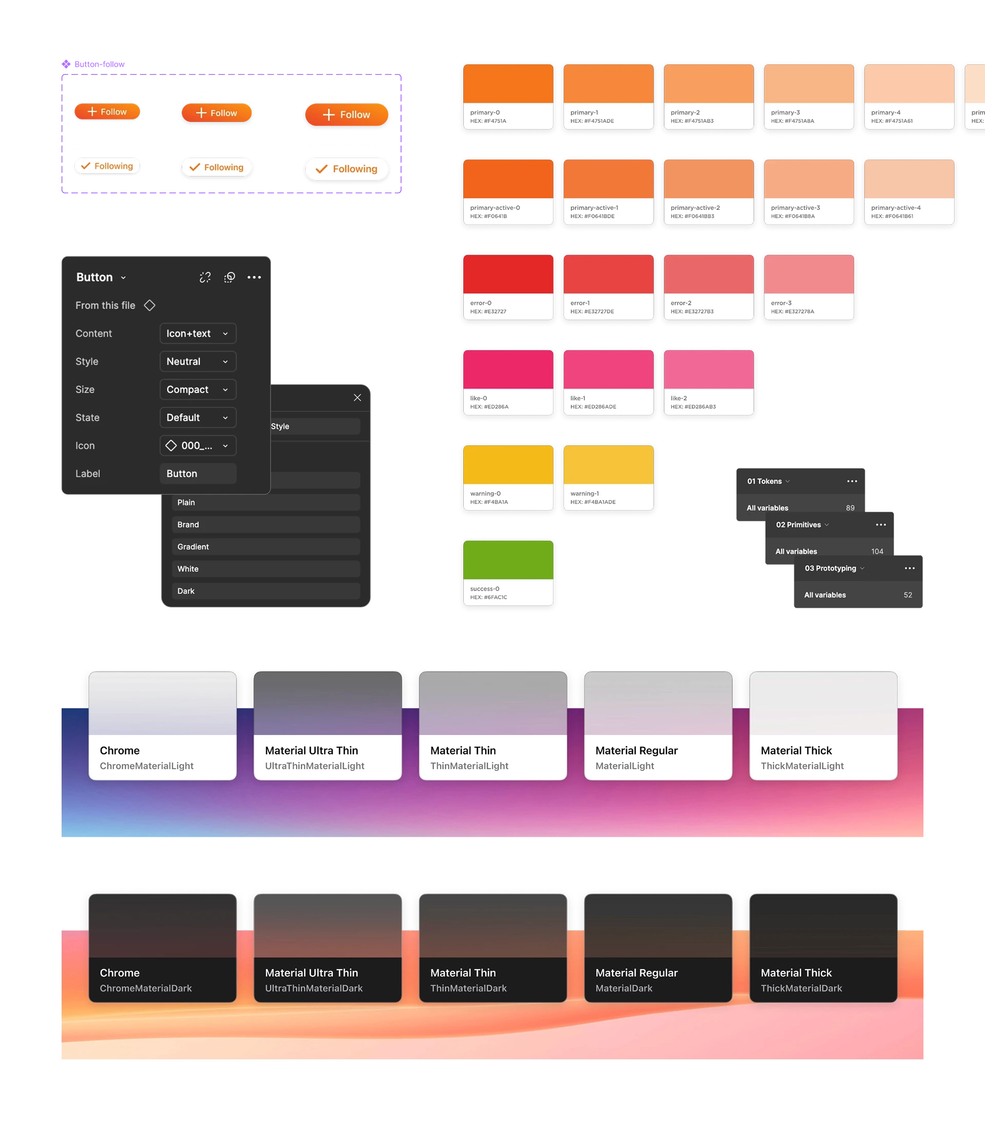 Design system elements, colors and components.