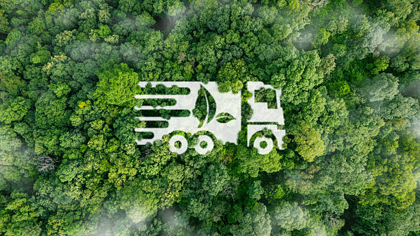 picture of a truck projected into a tree canopy from above with a leave symbol on the truck