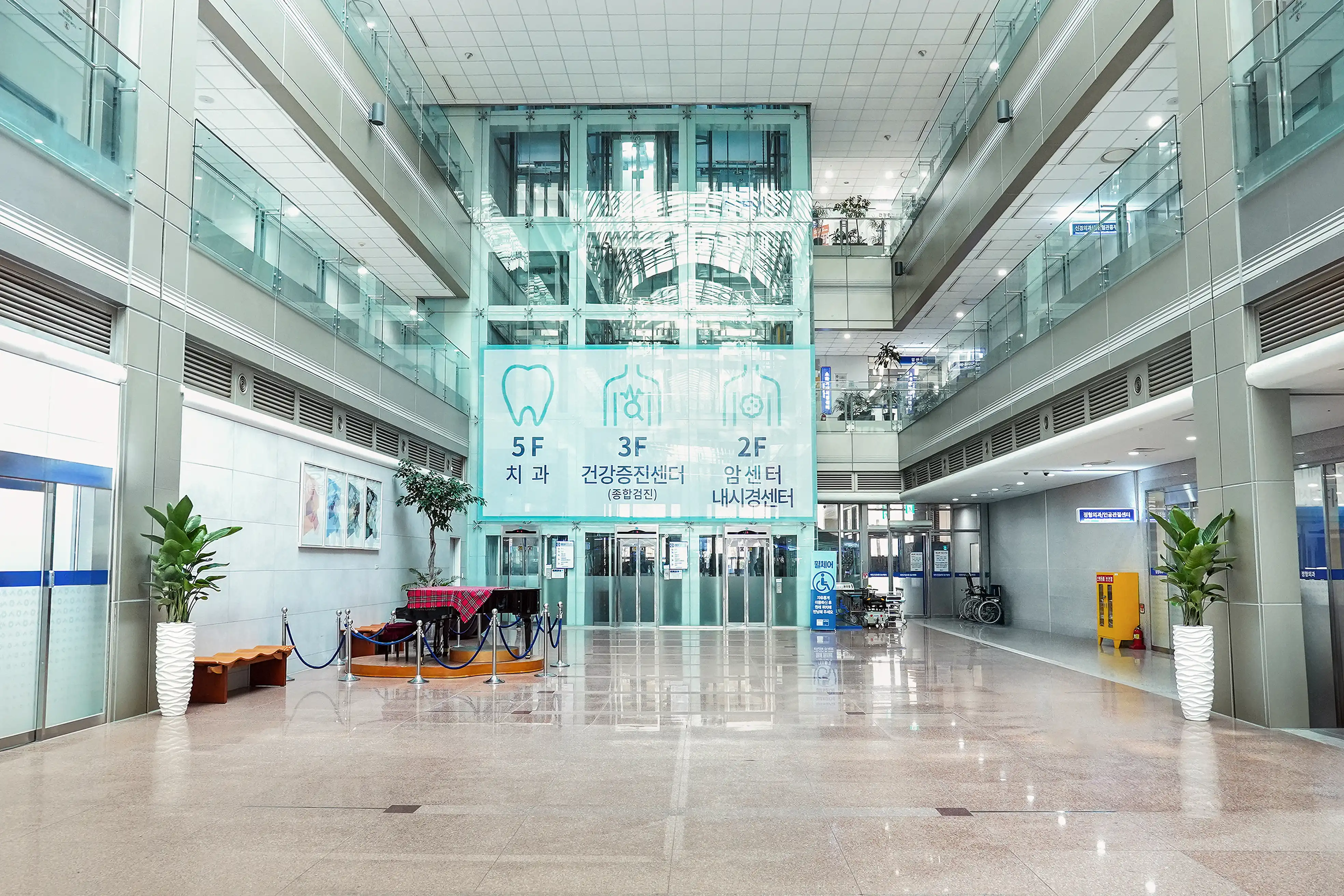 디자인화분이 설치된 대형병원 로비