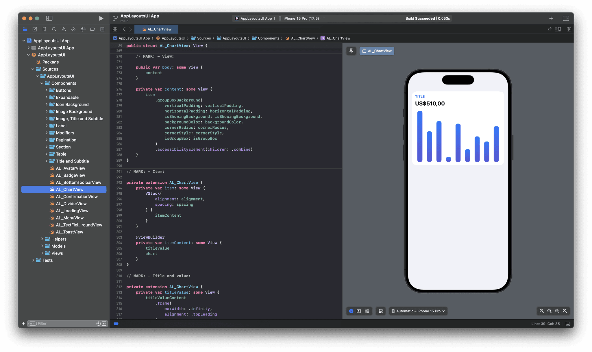 AppLayoutsUI components in Xcode.