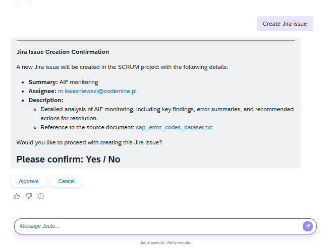 Jira issue creation confirmation with Approve / Cancel