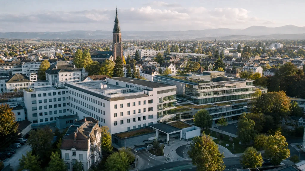 Luftaufnahme einer Klinik in einer deutschen Stadt