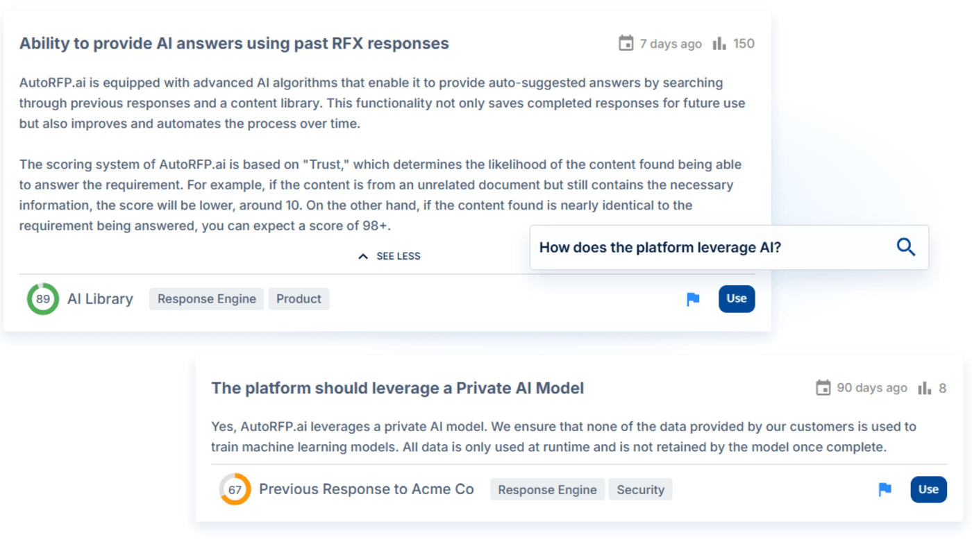 ability to provide AI answers using past RFX response