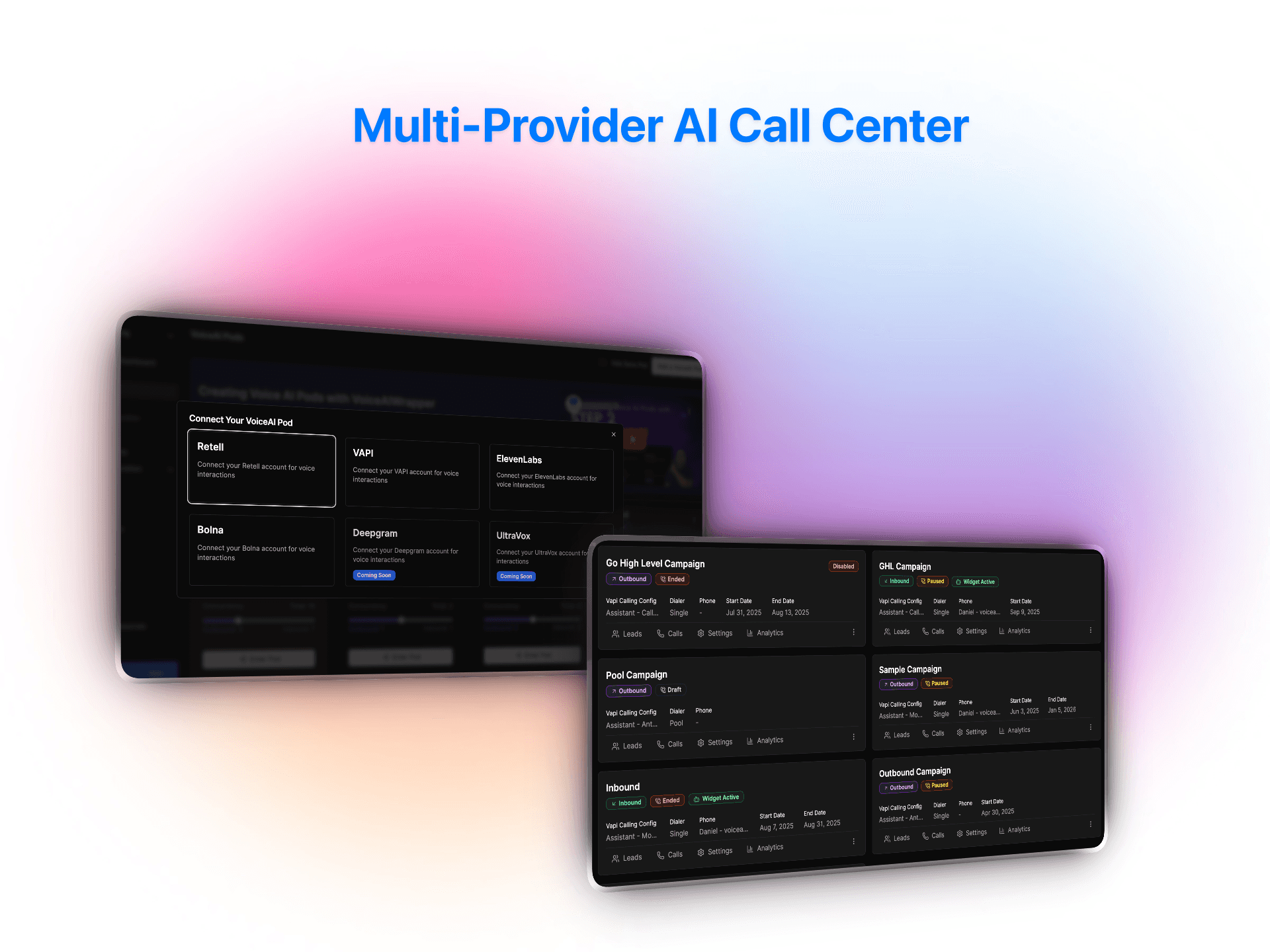 Multi-provider AI call center platform with Retell, VAPI, Bolna, Deepgram, ElevenLabs, and UltraVox integration options | VoiceAIWrapper