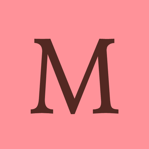 Circular icon with bold black letter M on light blue background