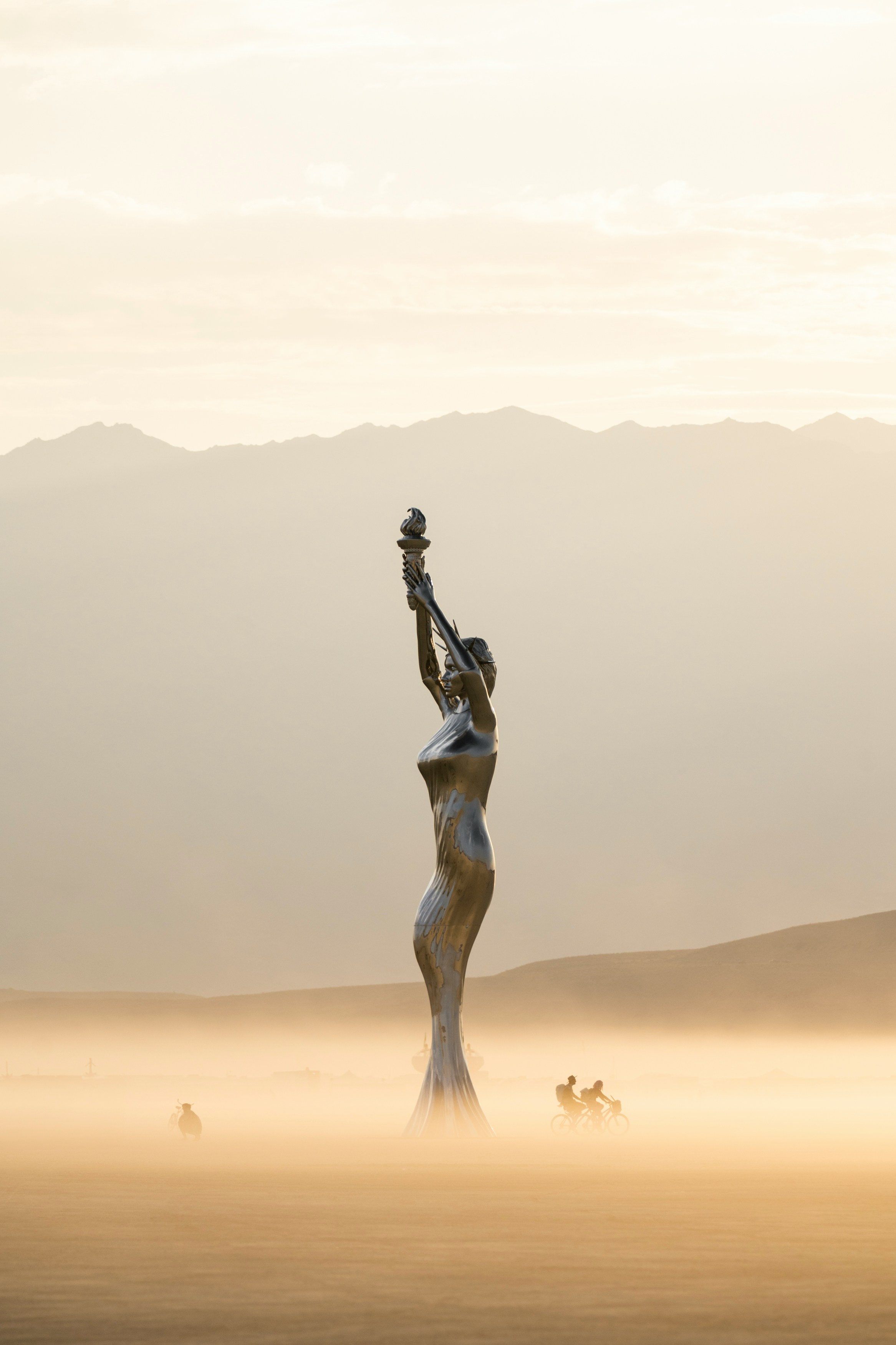 a statue in the desert