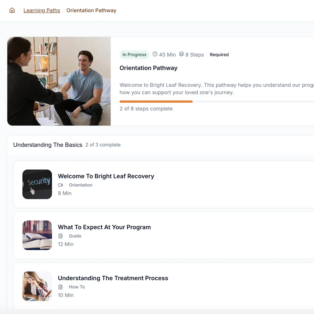 Learning path online course with sections for next resource to view