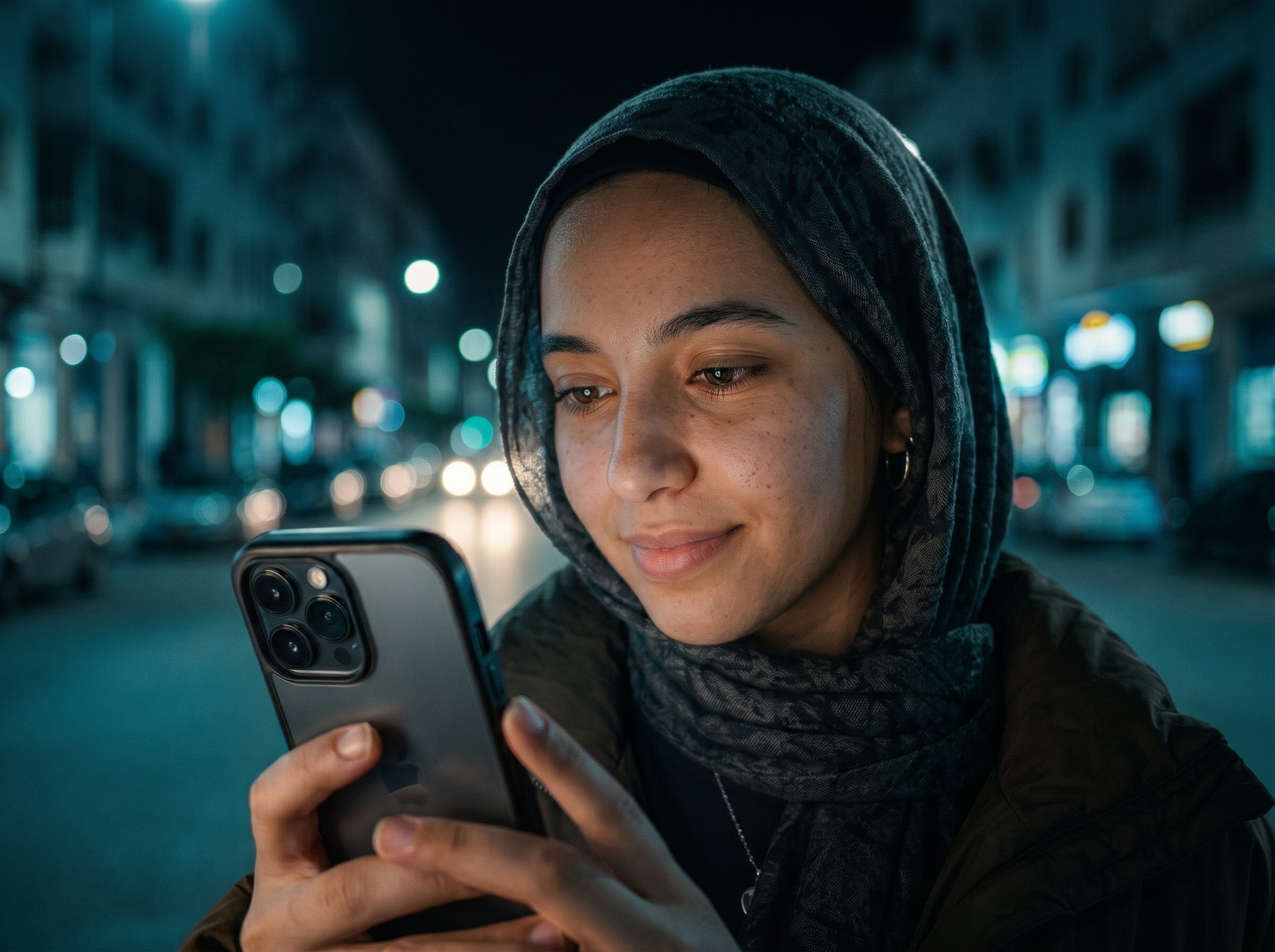 Young Moroccan woman looking at her phone