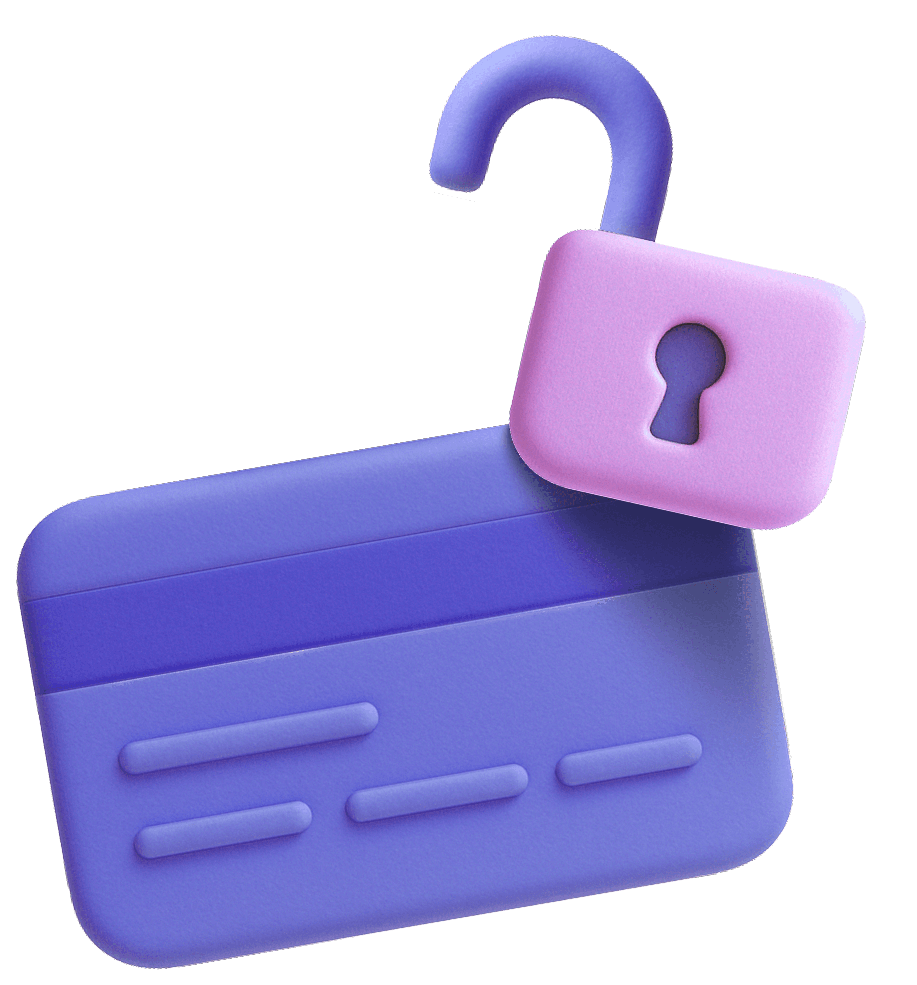 A claymation style illustration showing a creadit card and an open padlock over it