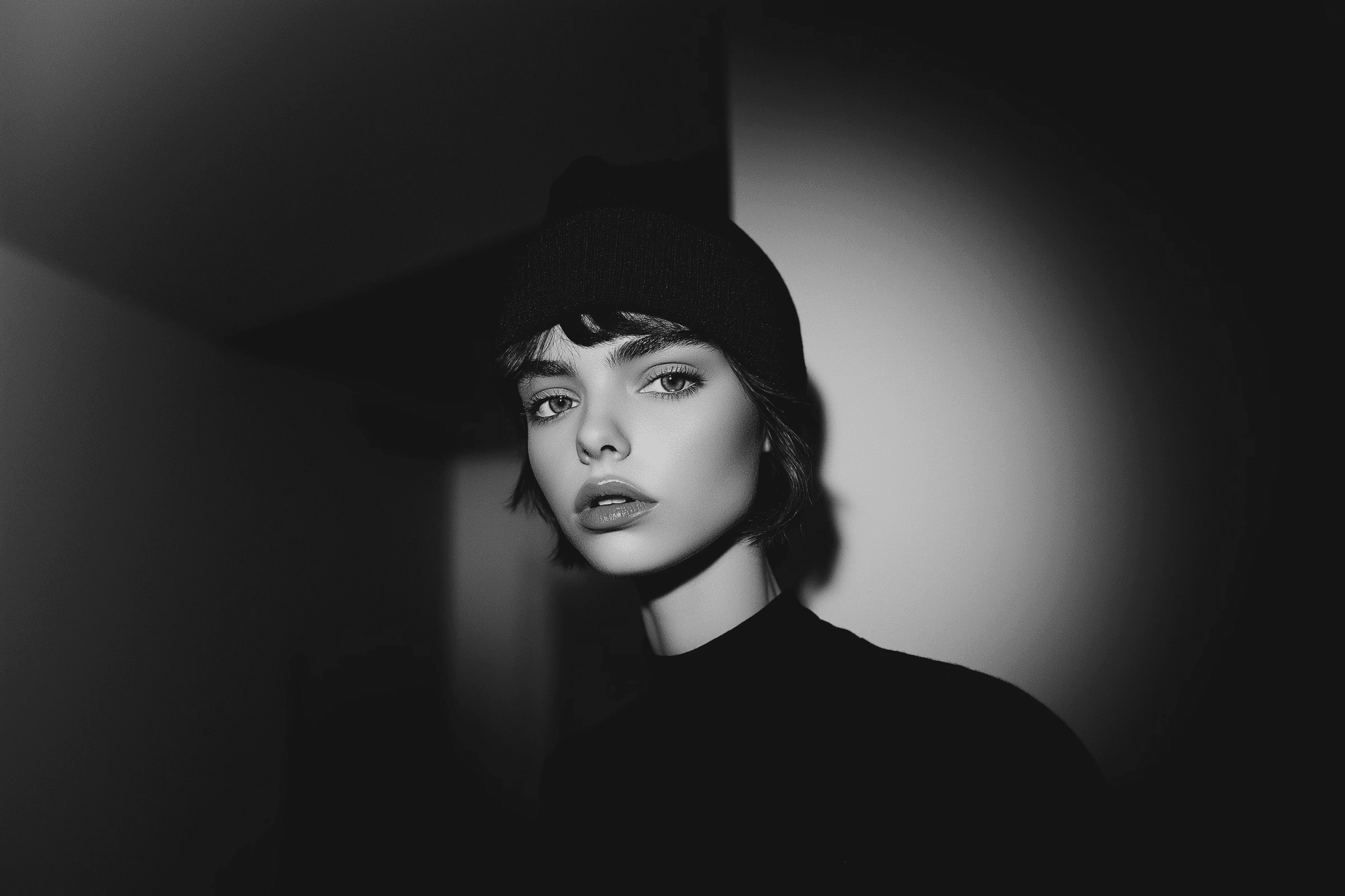 A dynamic shot of a woman looking casually towards camera