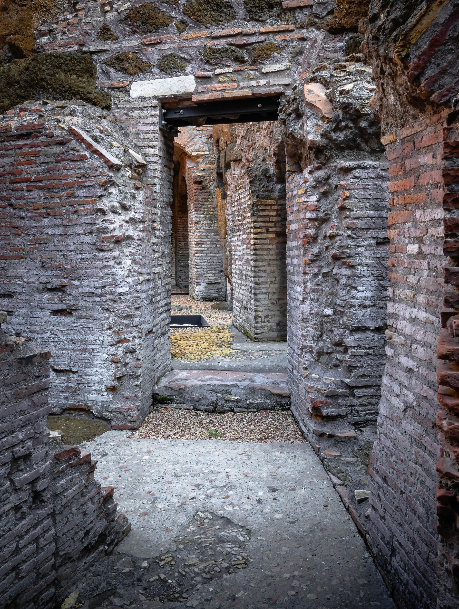 The basement of the Colosseum where the gladiators came out of in Rome, Italy
