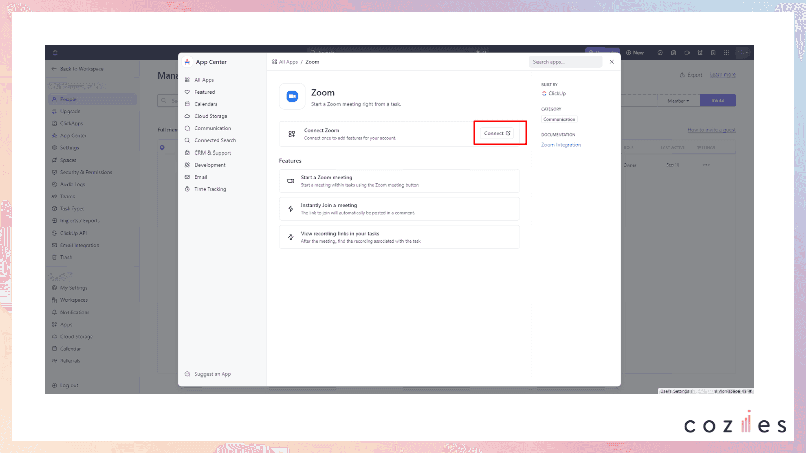 「Connect」を選択、Zoomにログイン